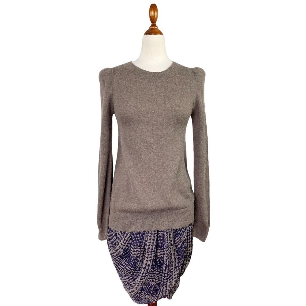 Hoss Intropia Brown Alpaca Sweater Dress Purple Silk Draped Skirt Size XS